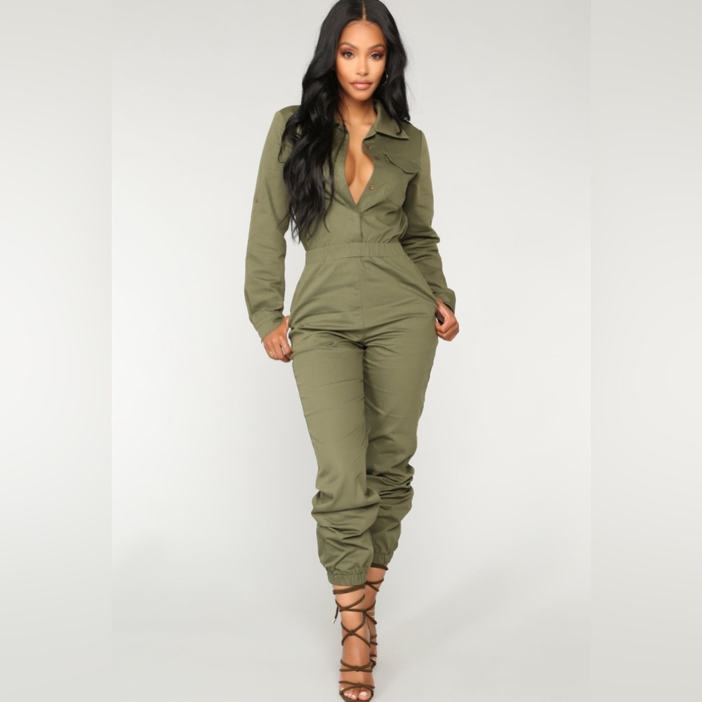 Sexy FashionNova aviator flight suit Olive Green M/L